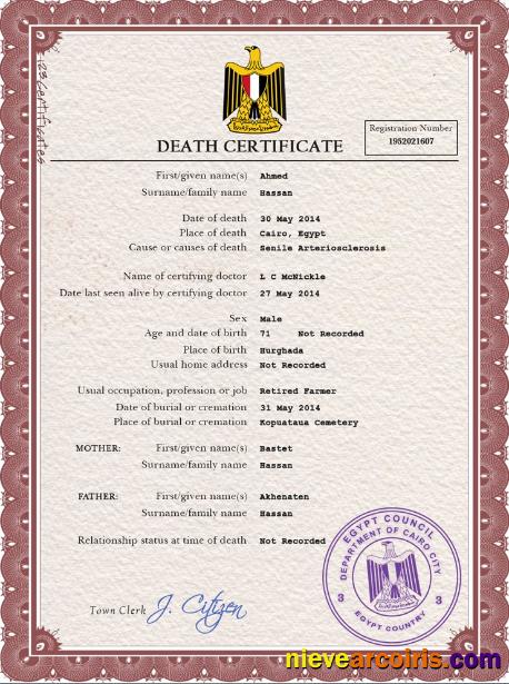 Egypt death certificate